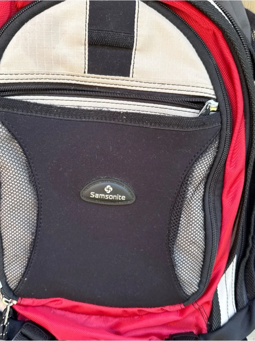 Samsonite Unisex Charcoal Grey, Cream & Red Laptop Backpack Travel Work School